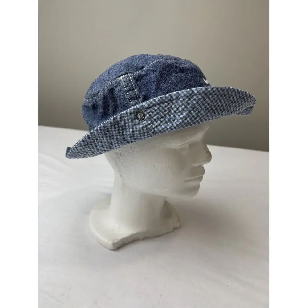 Vintage 1990s Tommy Hilfiger Kids Bucket Hat Denim Gingham Logo Y2K Size 4-6X